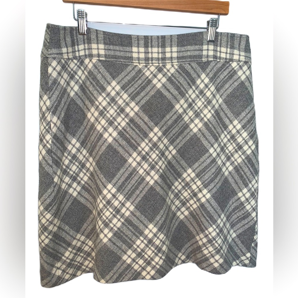 Talbots Gray & Cream Plaid Wool Blend Tailored Pencil Skirt NWT Size 14